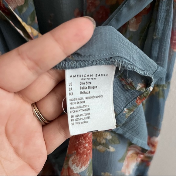 American Eagle Blue Tie Waist Floral Duster - Picture 4 of 6